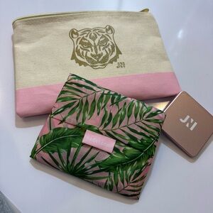 Pink and Green Leaf Print Pouch Set